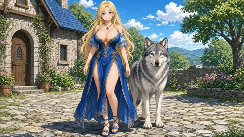 Blonde Lady im Kleid mit Lächeln (Var. 2)