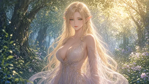 Blonde Elfe mit Blüten