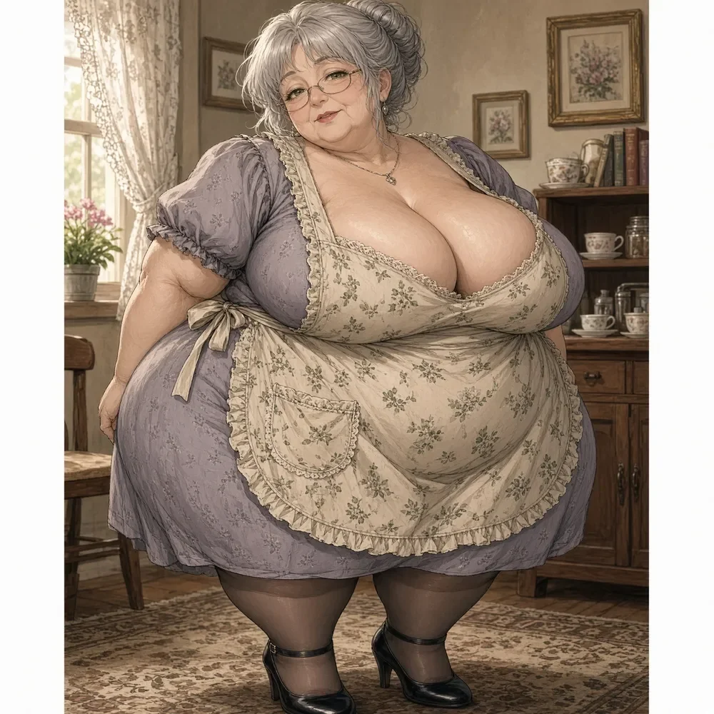 Anime Grandma Erotic Floral Apron 03