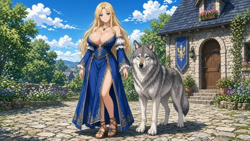 Blonde Lady im Kleid mit Lächeln